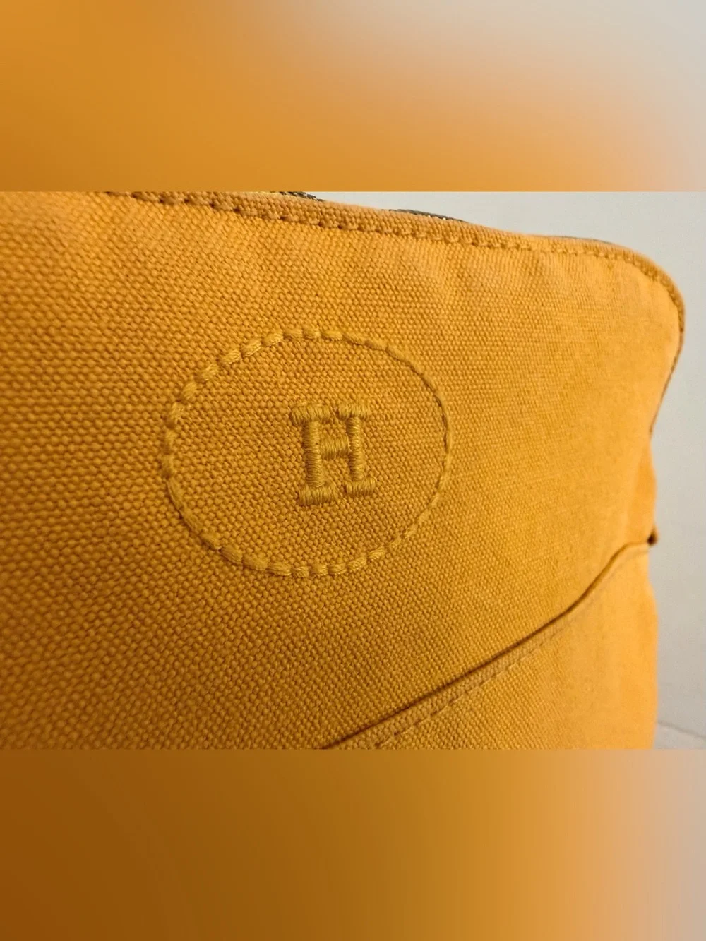 HERMÈS Bolide MM Yellow Canvas Cosmetic Travel Pouch Makeup Case France